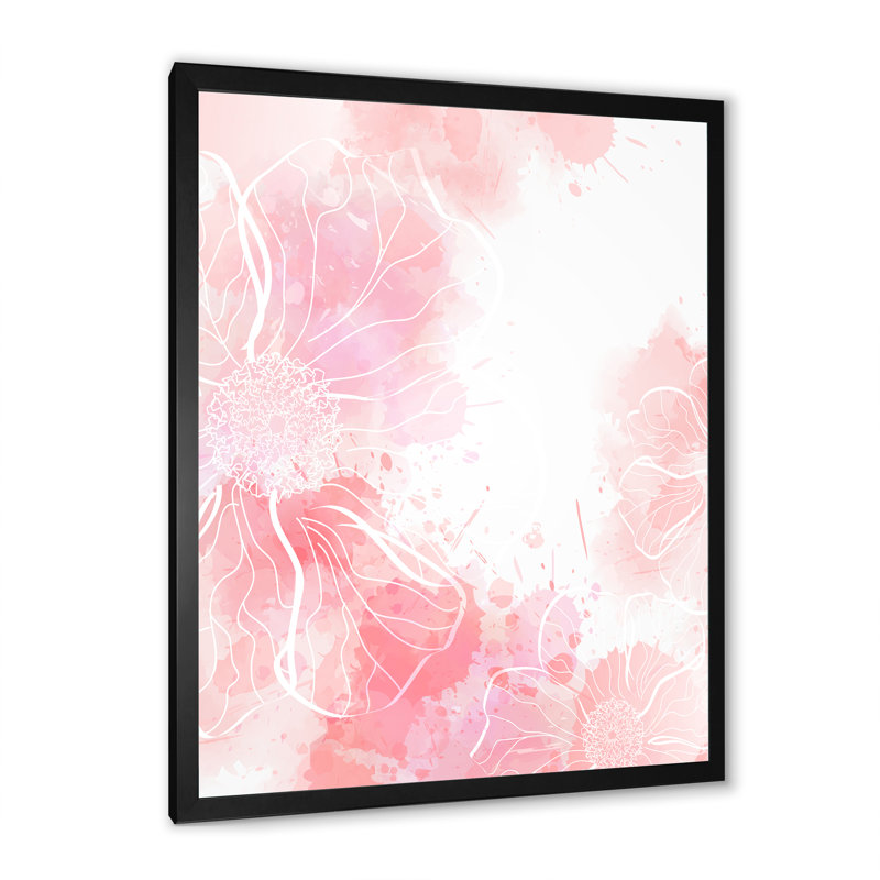 Abstrait fleurs roses éclaboussures I - Impression sur toile, H 20 po x l 12 po x P 1po, Cadre photo noir