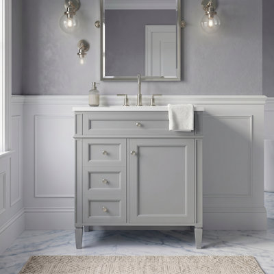 Meuble-lavabo gris 30 po avec lavabo supérieur, meuble-lavabo simple moderne à 2 tiroirs et tiroir basculant
