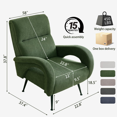 Fauteuil moderne surdimensionné en velours côtelé de 30,7 po de largeur pour le salon et la chambre à coucher