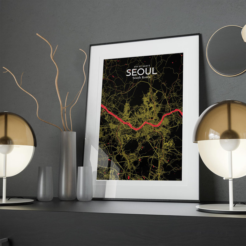 Seoul City Map In Contrast - No Frame Print, 17cm H x 11cm W x 0.05cm D