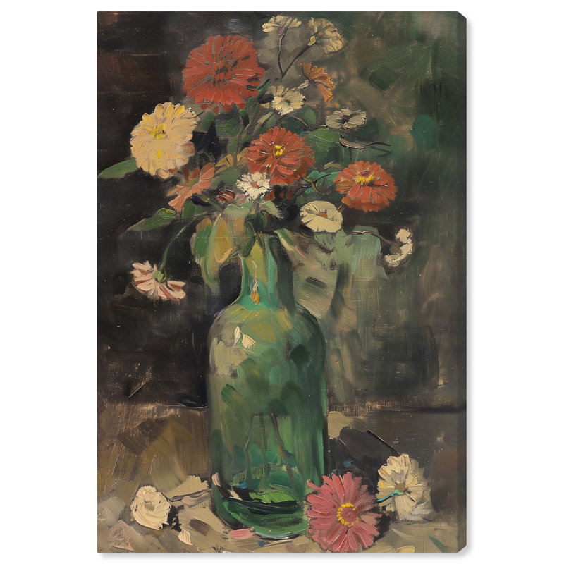 Art floral sur toile verte, Toile tendue, H 45 po x l 30 po