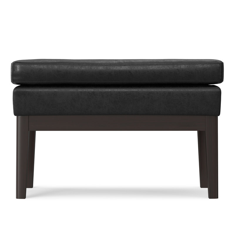 Carlson Mid-Century Ottoman Bench with Upholstered Seat, Black, 17.4'' H x 44.7'' W x 15.4'' D
