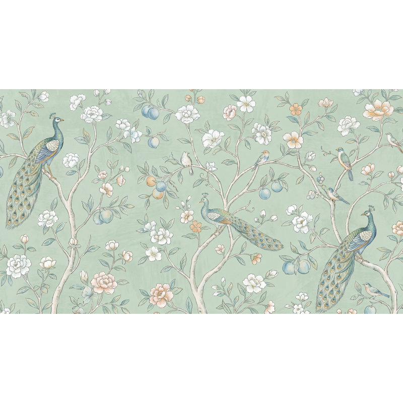 Papier peint floral paon, 100 po x 96 po, Peler et coller