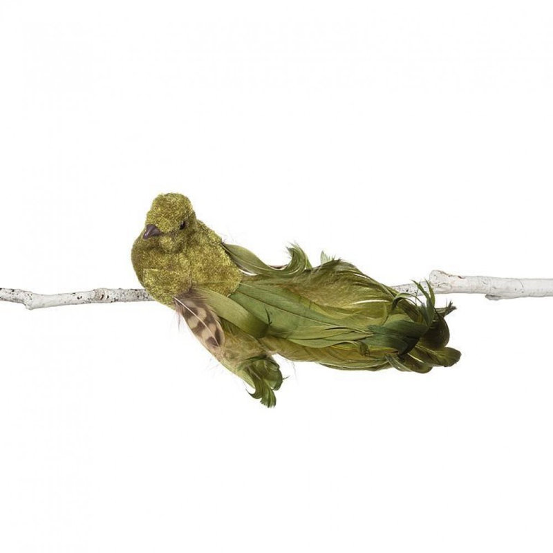 Ornement en forme d'oiseau avec une longue queue bouclée, Vert