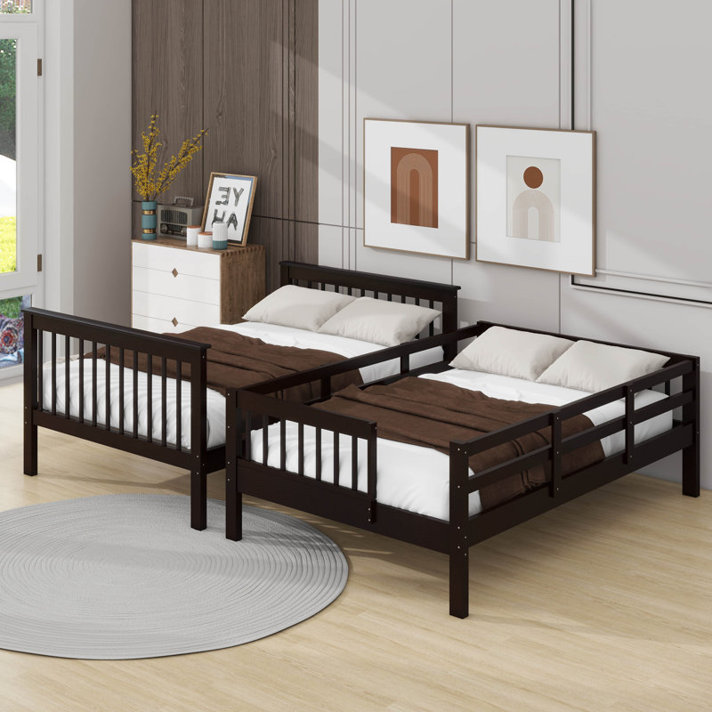 Lit superposé double avec barrière de sécurité et rangement, Espresso