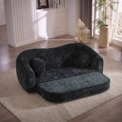 86-Inch Curved Convertible Sofa Recliner, 2-in-1 Deep Seat Folding Sofa Bed with Pull-Out Base, No Assembly Required