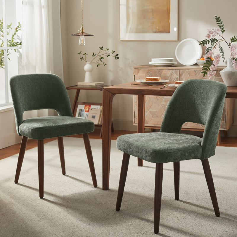 Ensemble de 2 chaises d'appoint en chenille rembourrées avec pieds en bois massif pour salle à manger, Vert