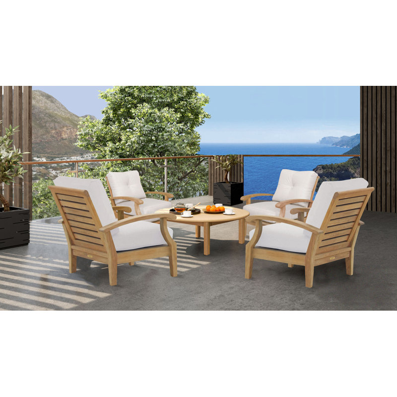 Cayman Kimonie Deep Seating Outdoor Patio Chair with Ottoman, Natural Sunbrella®, No