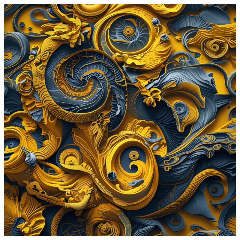 Édredon complexe bleu tourbillon jaune, Très grand lit