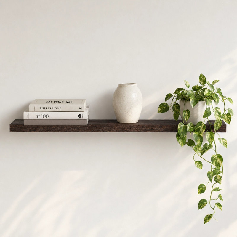 Avnish Solid Wood Floating Shelf, Rustic Brown, 1.6" H x 48" W x 8.1" D