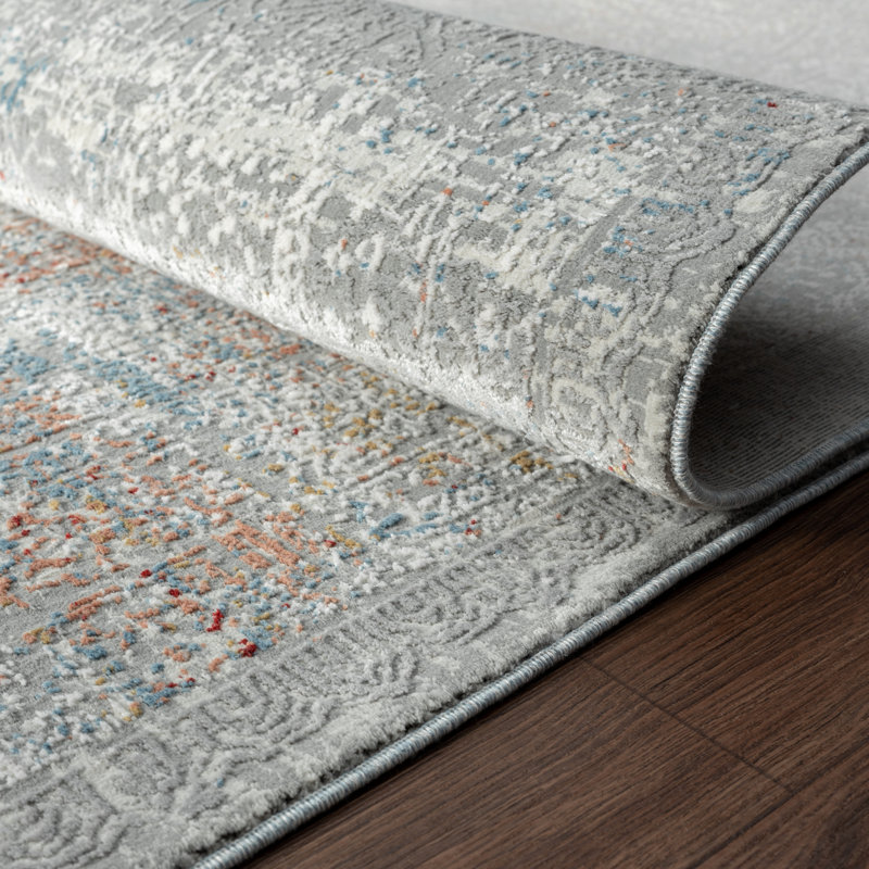 A Abstract Area Rug in Grey, Rectangle 9'6" x 13'