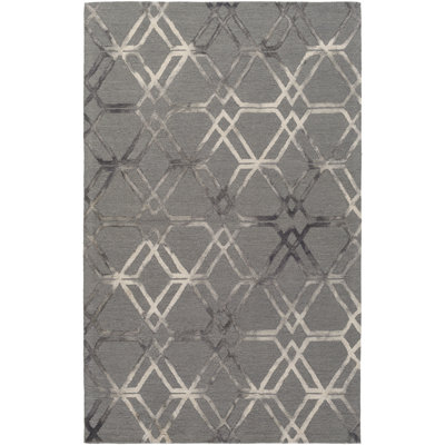 Tapis gris en laine touffeté à la main à motif géométrique Norcross