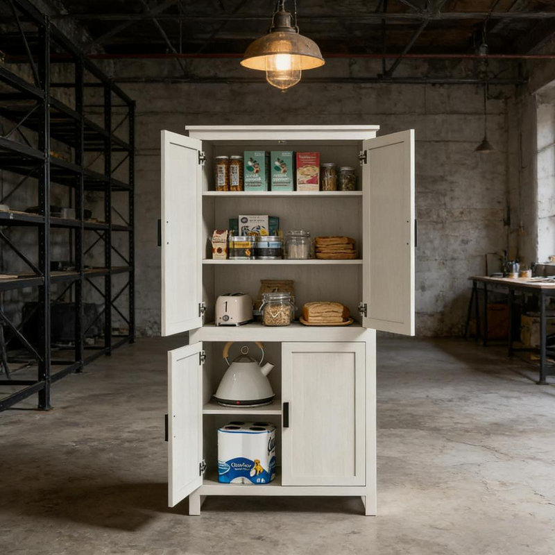 Armoire de rangement spacieuse et autoportante, garde-manger, pour la maison, Blanc, crème