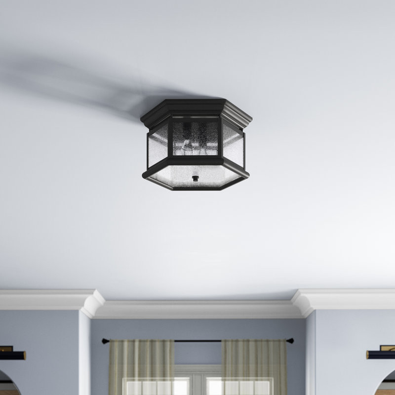 Edgewater 2 - Light 13" Lantern Geometric Flush Mount, Standard, Black