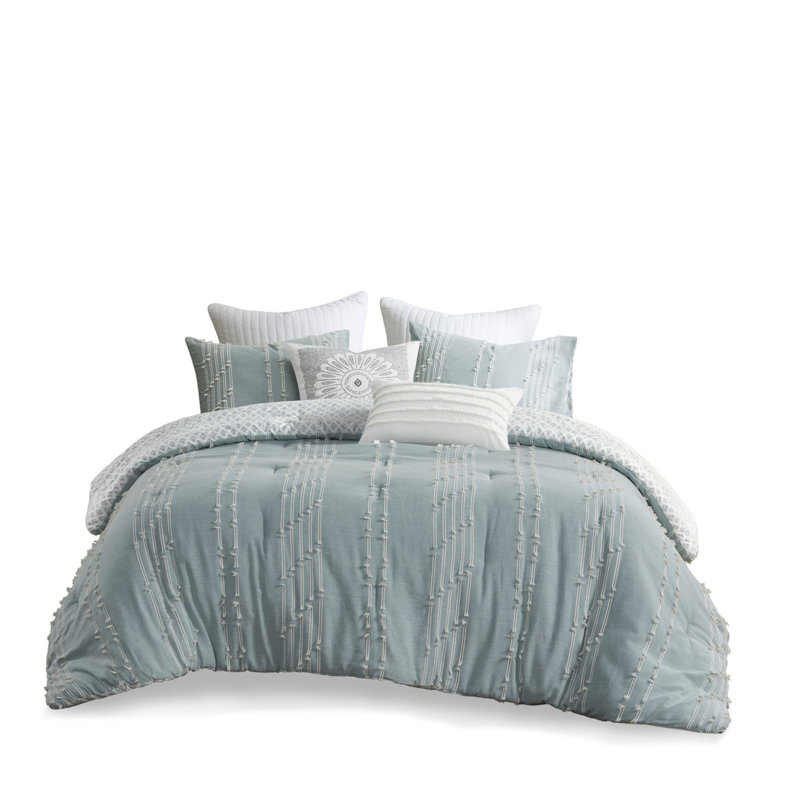 3 Piece Cotton Jacquard Comforter Set Aqua Full/Queen, Aqua, Queen/Full Comforter + 2 Standard Shams