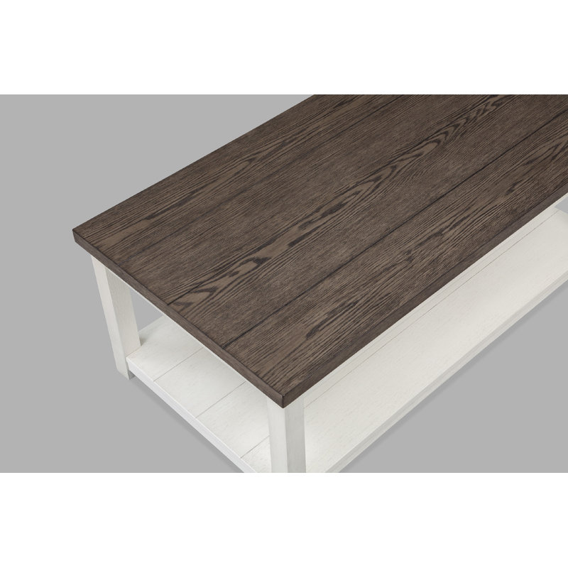 Table basse Farmhouse en bois, brun avec base blanche, plateau rectangulaire, roulettes, meubles de salon | Idée de cadeau