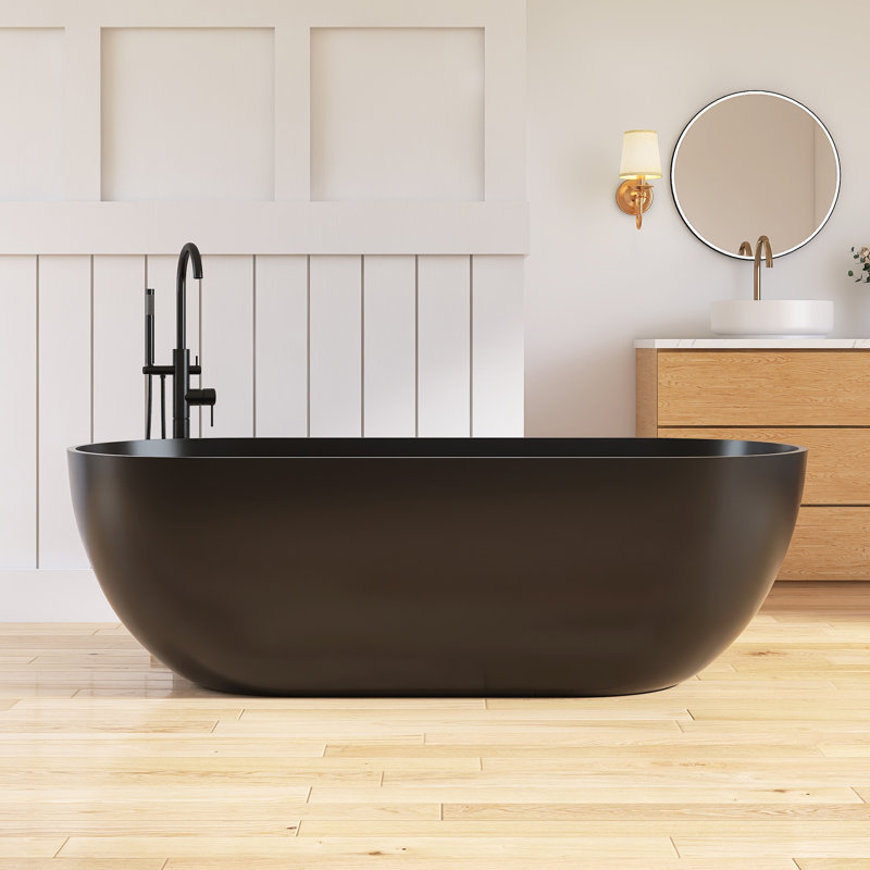 Forma 69" Freestanding Soaking Bathtub Solid Surface Stone Resin Soaking Tubs, Black