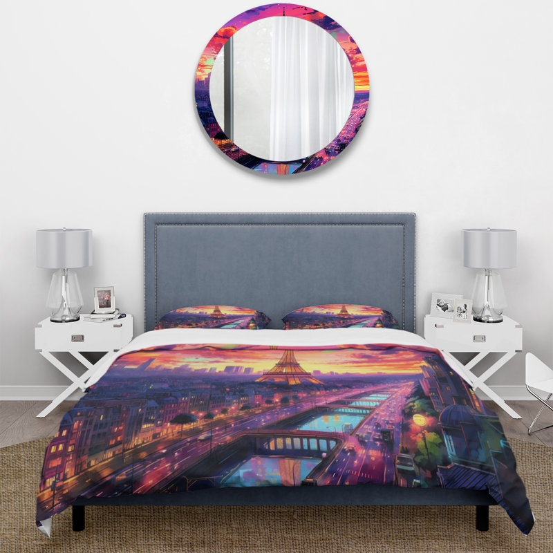 Paris Eiffel Tower Harmony II BeddingMicrofiber / Polyester Duvet Cover Set, Queen Duvet Cover + 2 Standard Shams