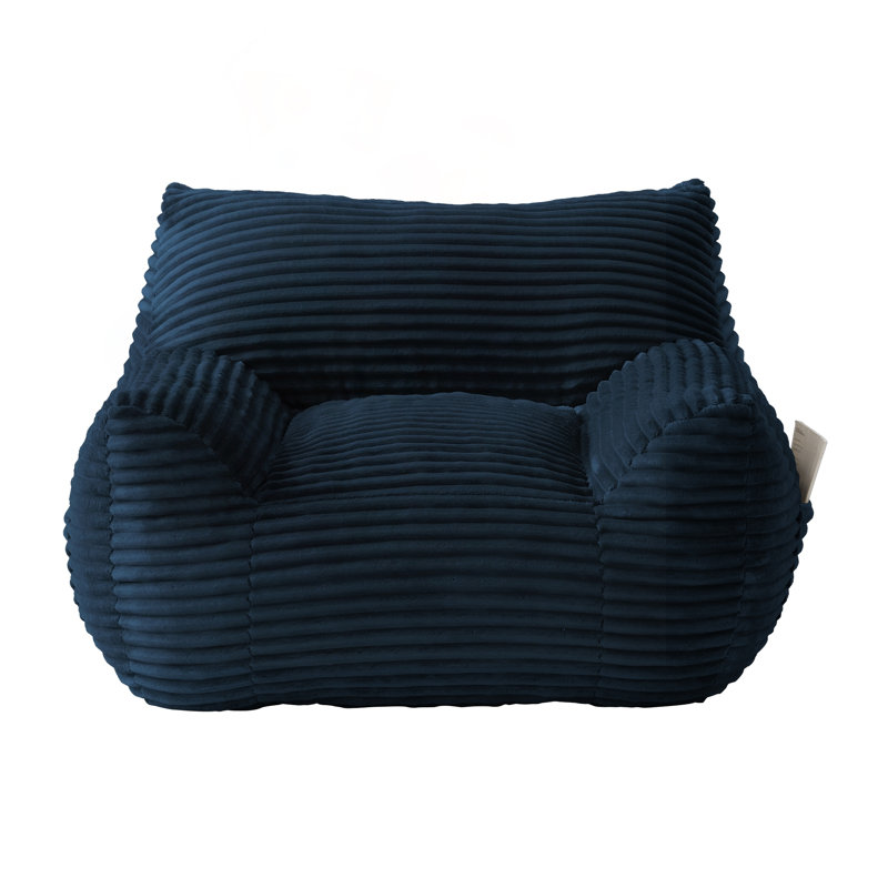 Fauteuil à billes surdimensionné avec mousse déchiquetée et repose-pieds, Tissu bleu, Bleu