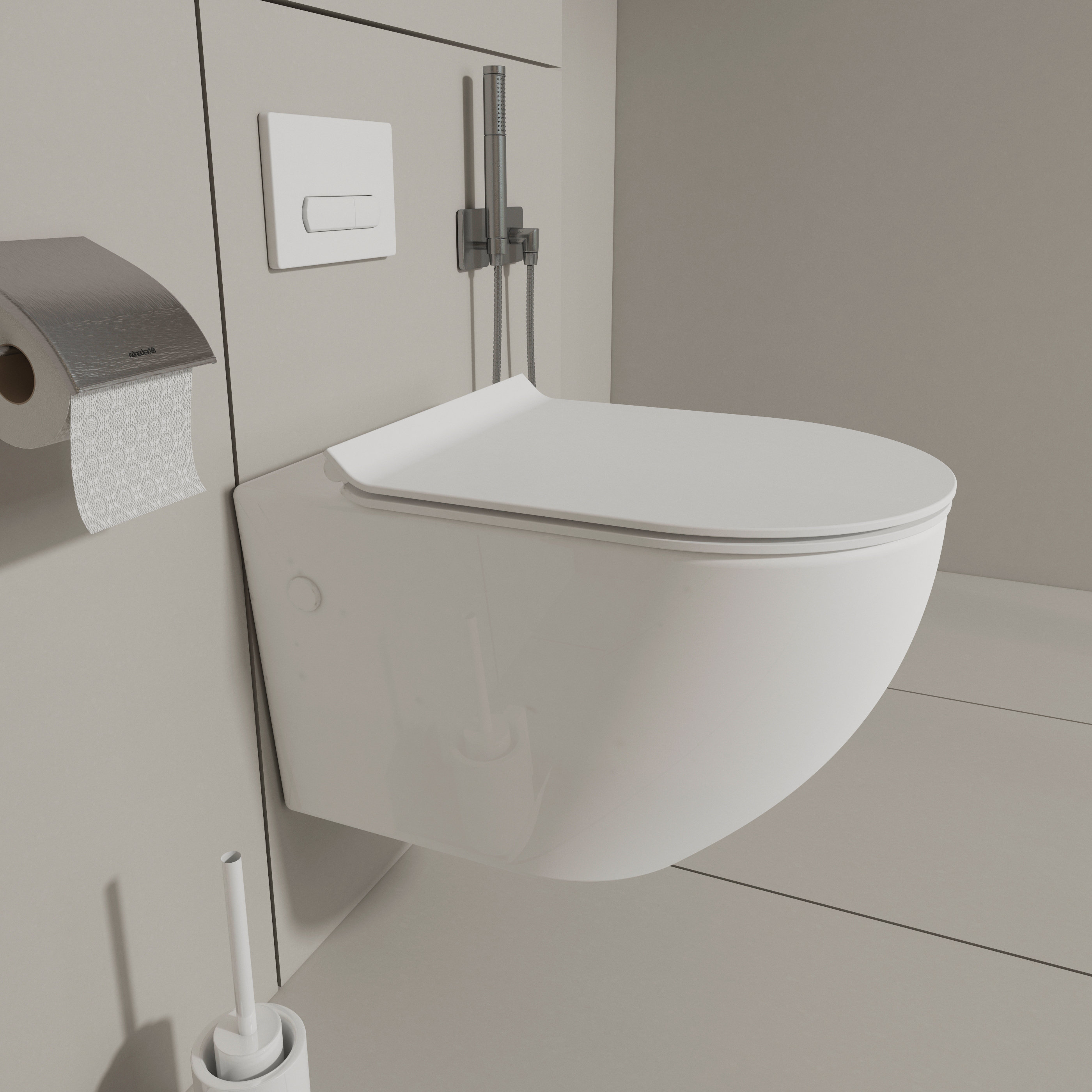 In-Wall toilet Combo Set - Toilet Bowl With Soft-Close Seat, Wall Hung Tank  And Carrier System, Push Buttons Included