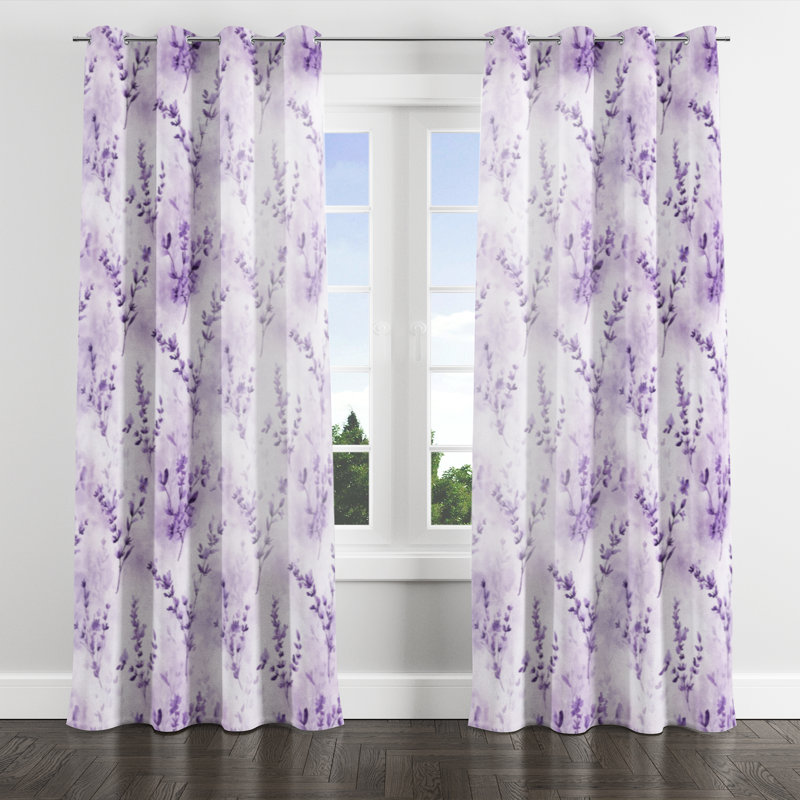 Country Farmhouse Velvet Curtains - Floral Lavender Breeze Grommet Curtain - 1 Panel, 52" W x 90" L, Silver Grommets