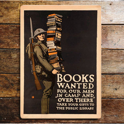 Books Wanted for Our Men in Camp over Metal Wall Décor