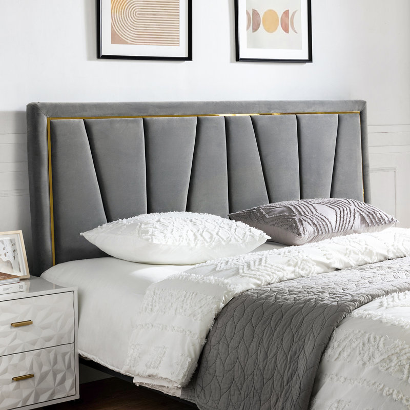 Plympton 56'' H  Velvet Upholstered Headboard with Solid Wood, Gray, Queen