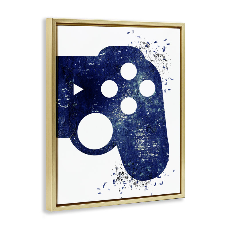 Toile flottante encadrée «Gamer» par Kim Allen, Cadre flottant métallique doré, H 21 po x l 17 po