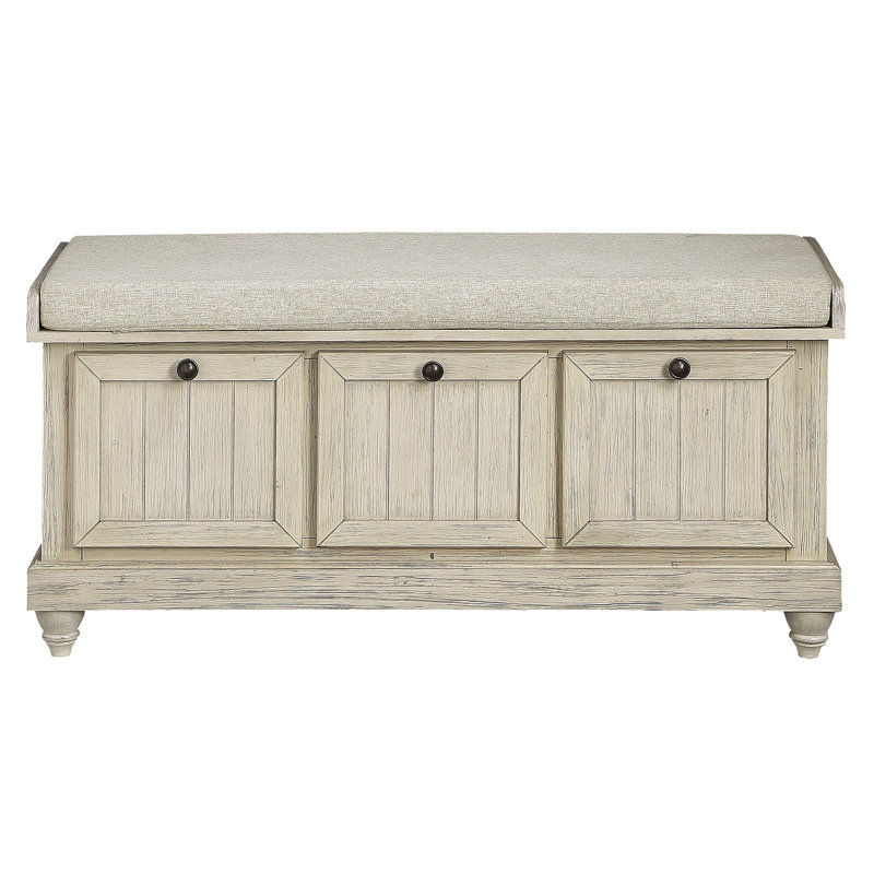 1Pc Durable Storage Bench Foam Cushioned Seat Beige Upholstery Flip-Top Seat Solid Wood Home Furniture, White