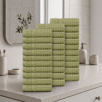 Ensemble de serviettes de toilette 30 pièces Willow - 100% coton peigné, qualité supérieure 630 g / m², vert, ultra doux et très absorbant (30 serviettes de toilette)