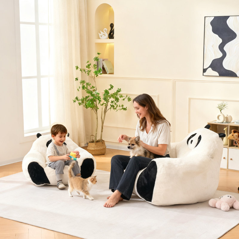 Panda Bean Bag Chair for Adults, Giant Bean Bag Sofa for Bedroom, Living Room, 21.6" H x 30.7" W x 19.7" D