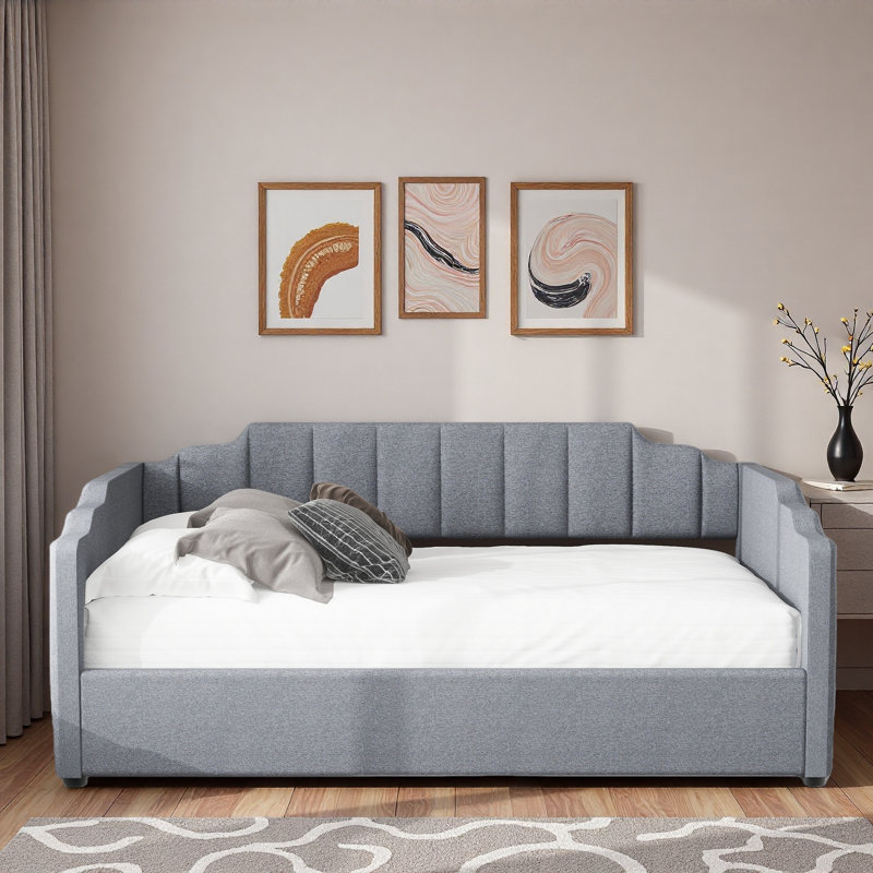 Upholstered Daybed With Underneath Storage And Vertical Striped Design, Gray