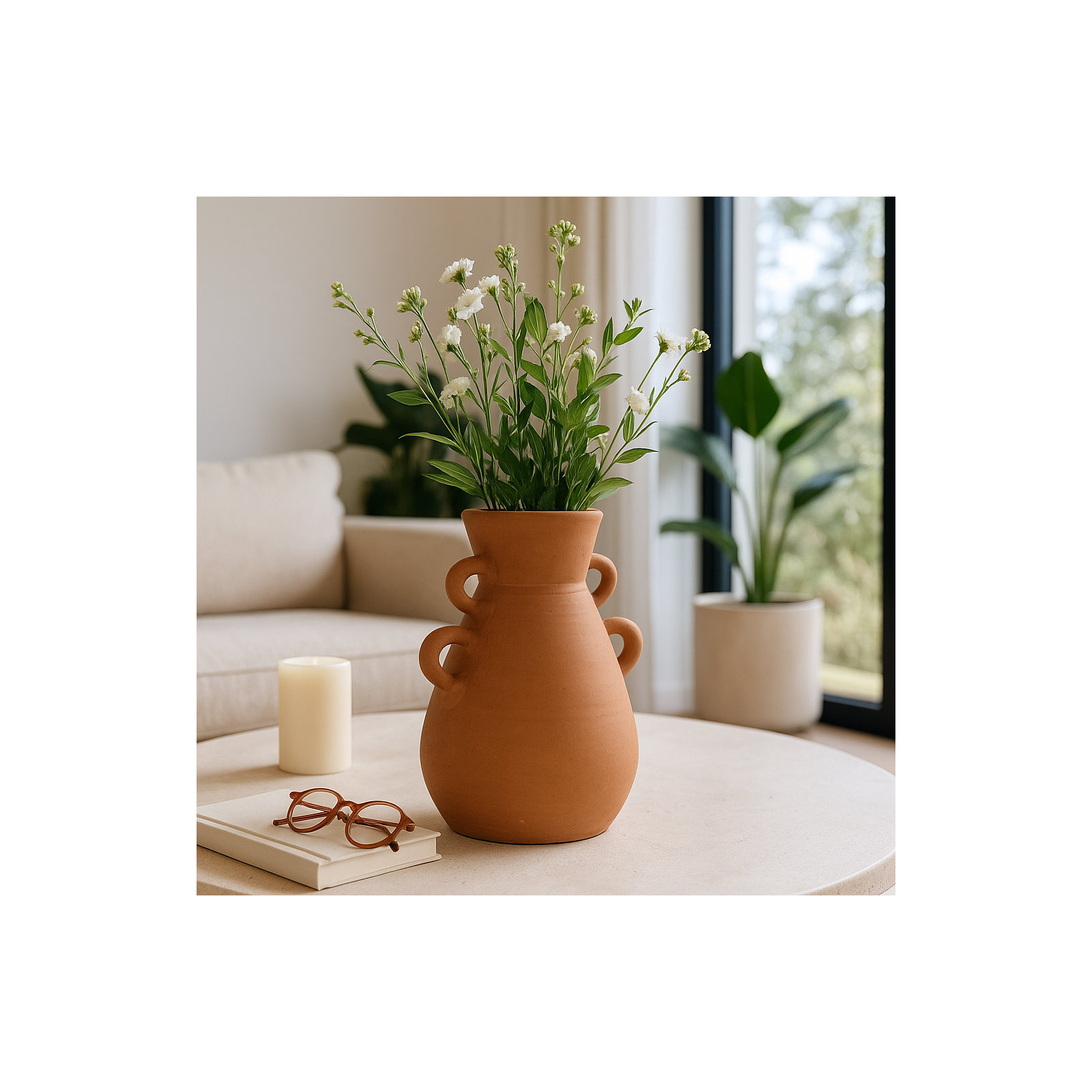 Kenshin Handcrafted 12" H Terracotta Table Vase , Brown