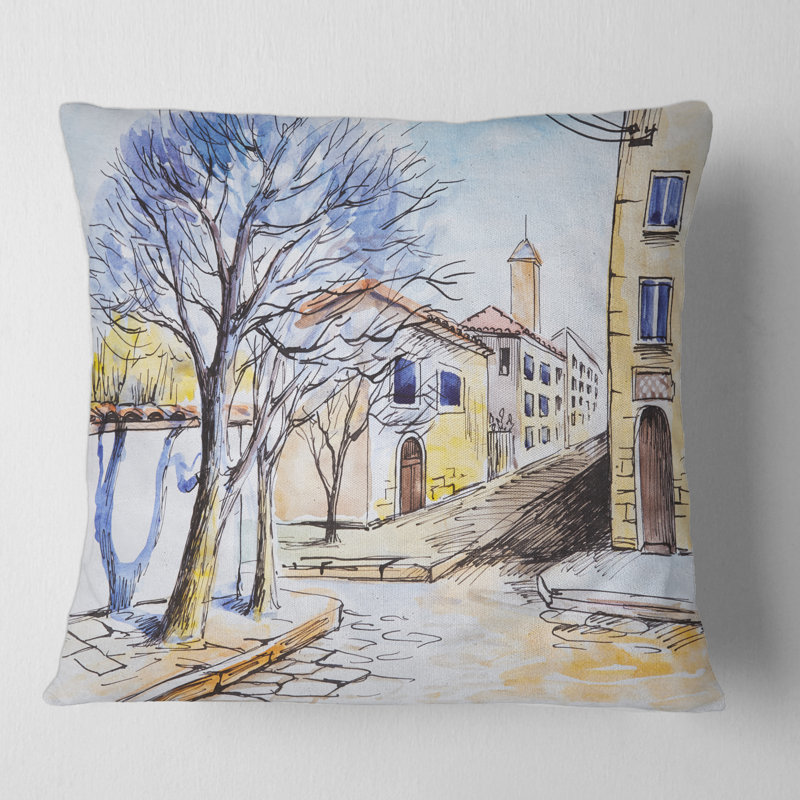 White House In Summer VIllage - Oreiller traditionnel imprimé, 18" x 18"