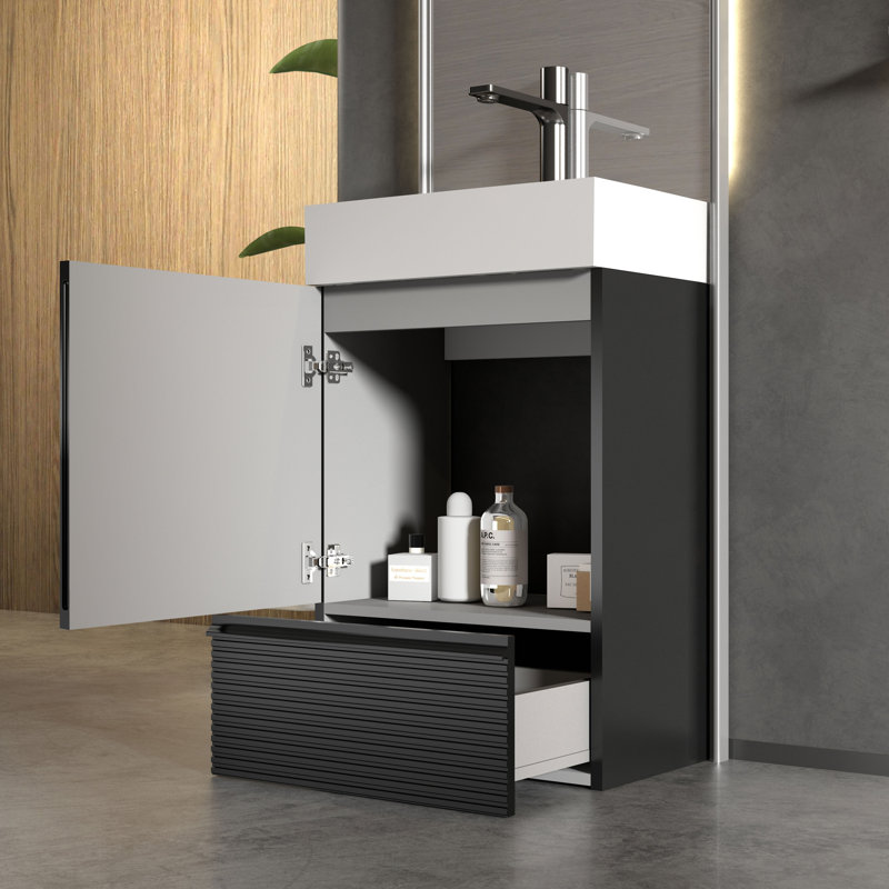 Meuble-lavabo moderne de 20 pouces avec lavabo, fermeture en douceur, lavabo en céramique, porte et tiroir pour petites salles de bain, appartements, hôtels
