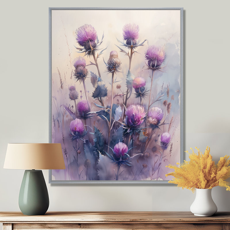 Mauve parfumée chardon - salon d'art mural Thistle, Toile argentée avec cadre flottant, H 20 po x l 12 po x P 1 po