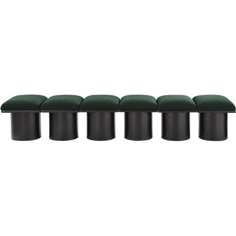 Banc rembourré Horatia, Tissu bouclé vert, H 17,5 po x l 93 po x P 18 po, Noir, noir, noir, noir