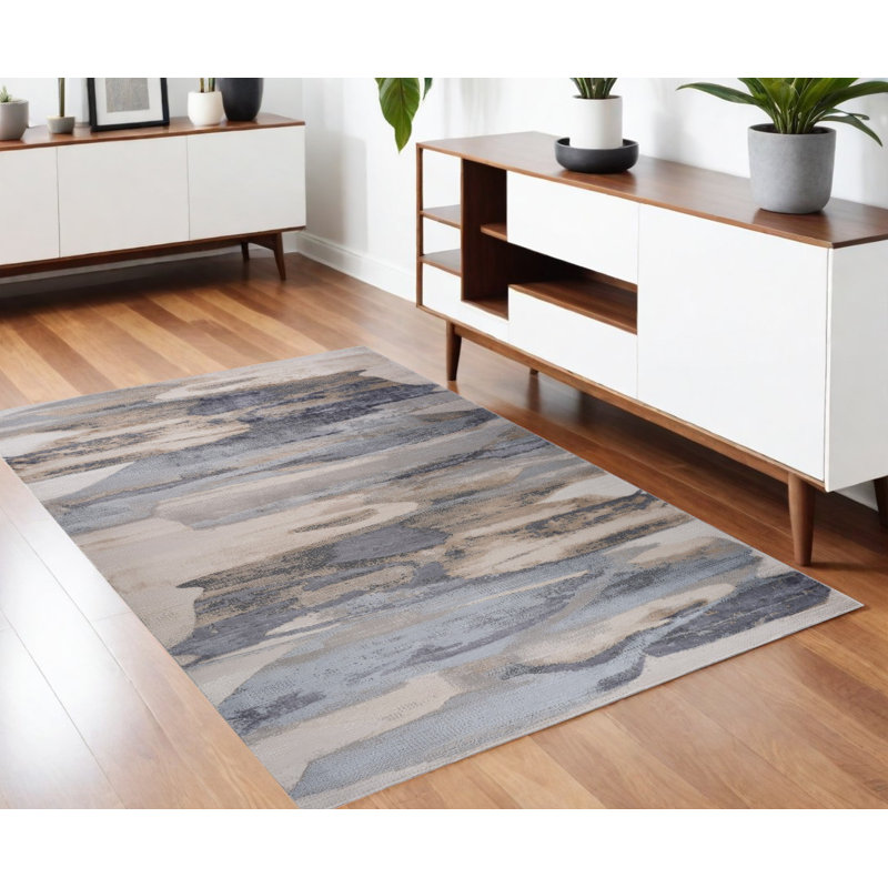 4' X 6' Blue and Beige Abstract Distressed Area Rug