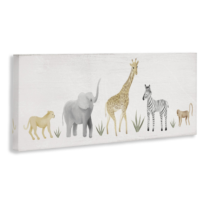«Adorable Jungle Animals Wildlife Illustration Elephant Giraffe», art mural sur toile par Daphne Polselli, H 10 po x l 24 po