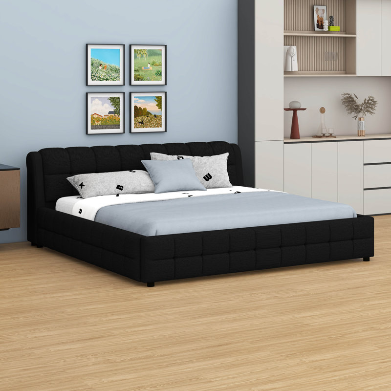 Upholstered King Size Platform Bed Frame, Black, King