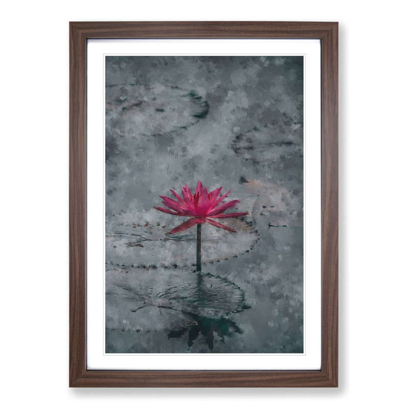 A Sacred Lotus Flower - Picture Frame Painting, Walnut Framed, 65cm H x 48cm W x 2cm D