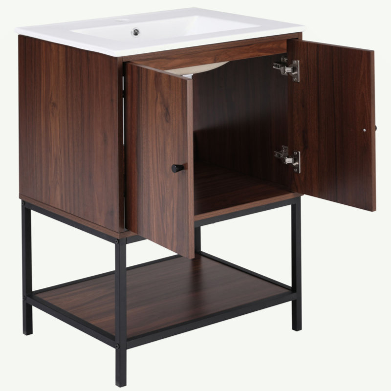Armoire de meuble-lavabo 24 po avec 2 portes à fermeture en douceur et rangement ouvert