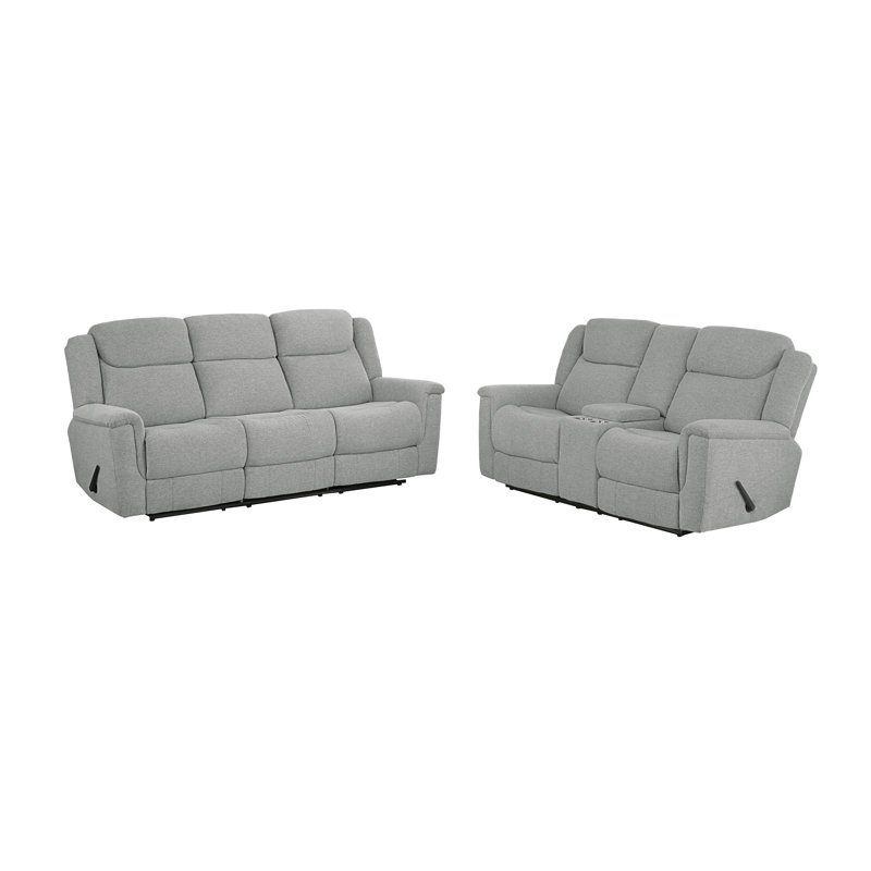 3-piece Set: Reclining Sofa, Console Loveseat, & Glider Recliner, Grey, 2-piece Set