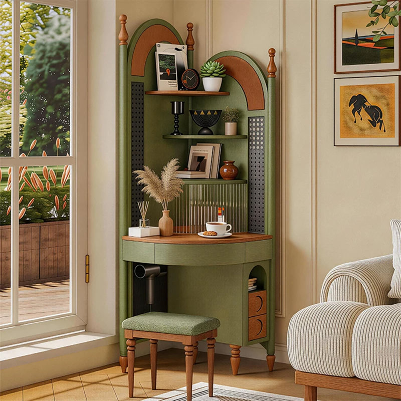 Armoire de coin en bois massif rétro vert