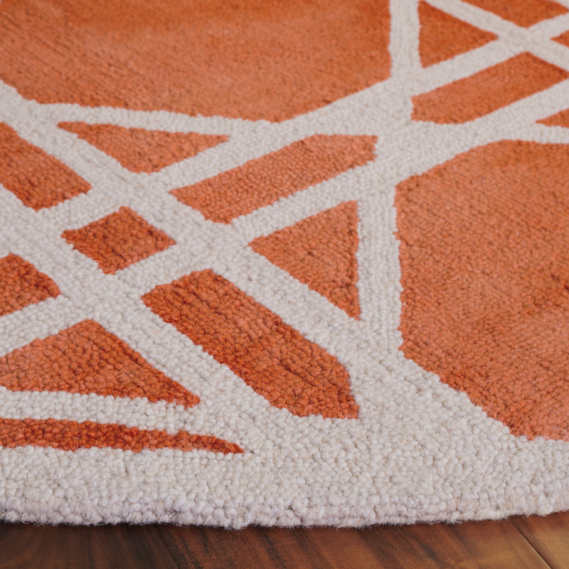 Whit Hand Tufted Wool Geometric Rug, Round 7'