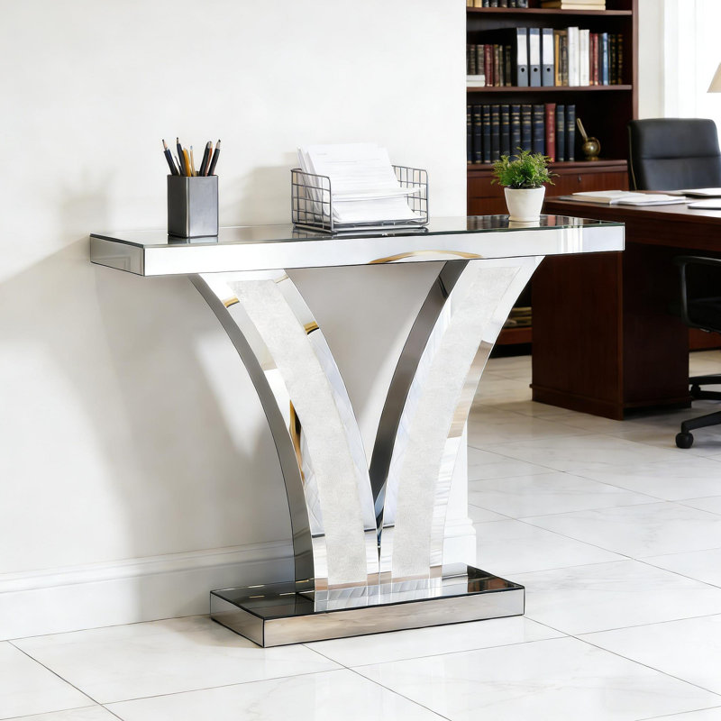 Table de vestibule en forme de V, table d'appoint en miroir, console