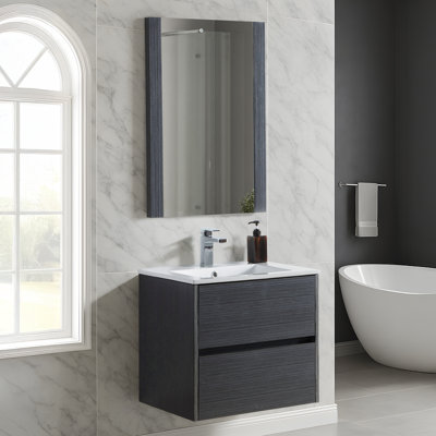 Meuble-lavabo simple 24 po avec plateau en céramique et miroir