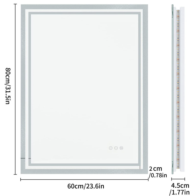 Alona Backlit LED Anti-Fog Bathroom Vanity Mirror, 80cm H x 60cm W