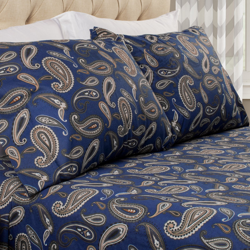 100% Cotton Flannel Paisely Pillowcase, Navy Paisley, Standard