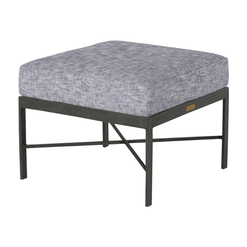 Monaco Outdoor Ottoman With Cushion, Canvas Sand, Slate Gray, No Welt